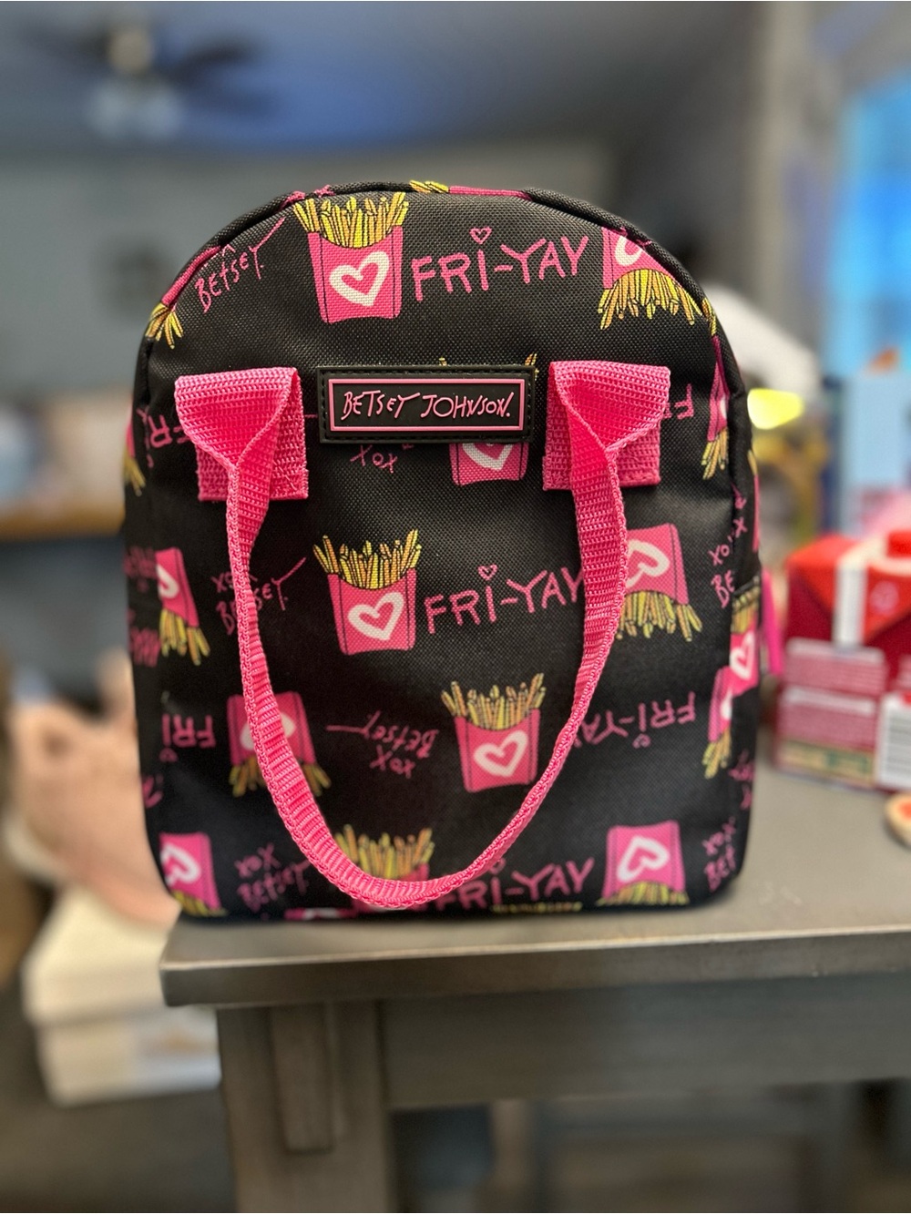 Betsey Johnson 'Fri-Yay' Fries Mini lunch bag tote - Black & Pink